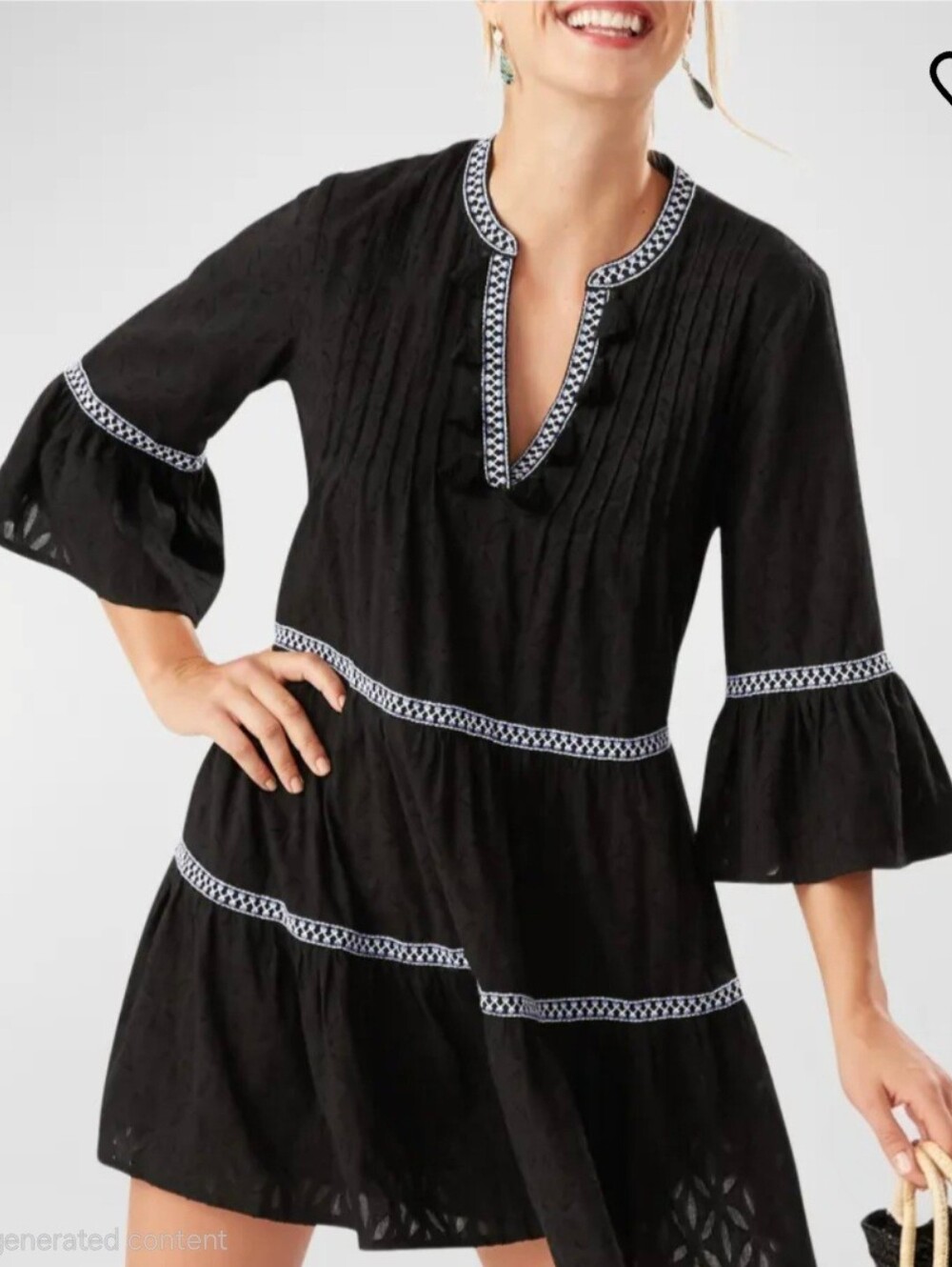 Tommy Bahama Women's Cotton Clip Embroidered Tier Dress featuring bohemian tier - Picture 13 of 13